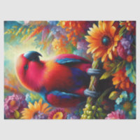 Eclectus Parrot Colorful Flowers Decoupage