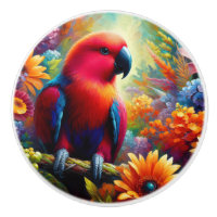 Eclectus Parrot with Colorful Flowers