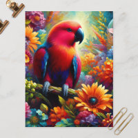 Eclectus Parrot with Colorful Flowers