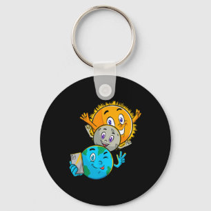 Eclipse 2024 Funny Earth Sun Moon Selfie Space Kid Keychain