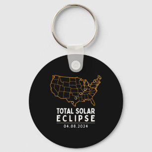 Eclipse 2024 Party America Totality Total Usa Map Keychain