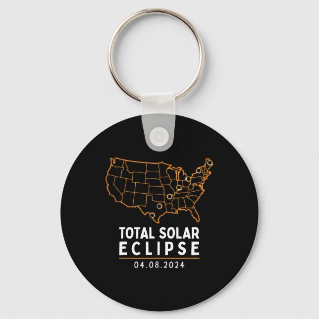 Eclipse 2024 Party America Totality Total Usa Map  Keychain (Front)