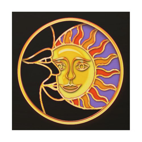 Eclipse Astronomical wSun  Moon Faces Wood Art