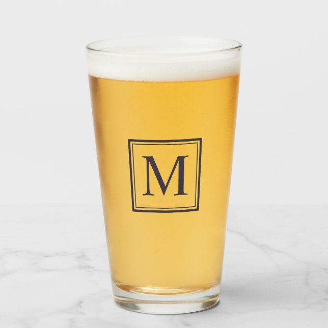 Eclipse Blue Square Personalized Initial Monogram Glass (Front Filled)
