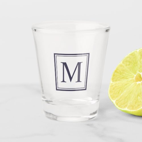 Eclipse Blue Square Personalized Initial Monogram Shot Glass