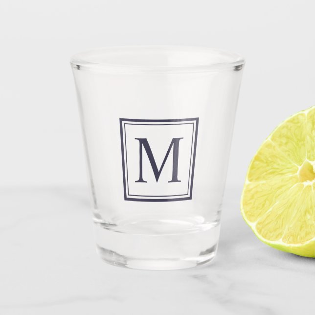 Eclipse Blue Square Personalized Initial Monogram Shot Glass (Front)