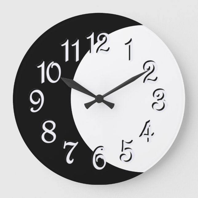 Eclipse In Black And White Large Clock (Front)
