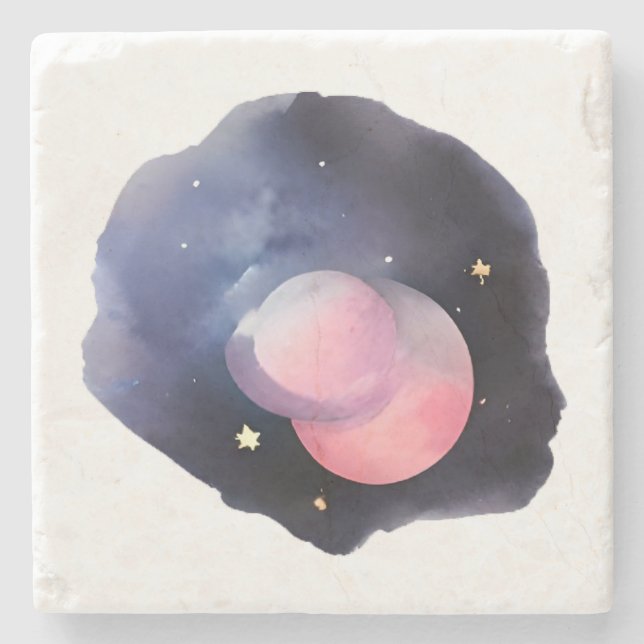 Eclipse of Dreams: Celestial Watercolor Stone Coaster (Front)