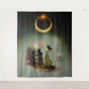 Eclipse Priestess Moon Occult Dark Witchy AI Art Tapestry