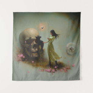Eclipse Priestess Moon Occult Dark Witchy AI Art Tapestry