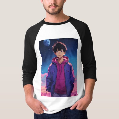 Eclipsed Aura Mysterious Anime Boy in Magenta  T_Shirt