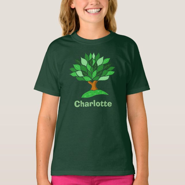 Eco Awareness. Tree with Leaves. Tree Lover T-Shirt (Front)