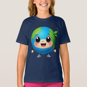 Eco Cartoon Earth Tee for Girls  Cute Planet
