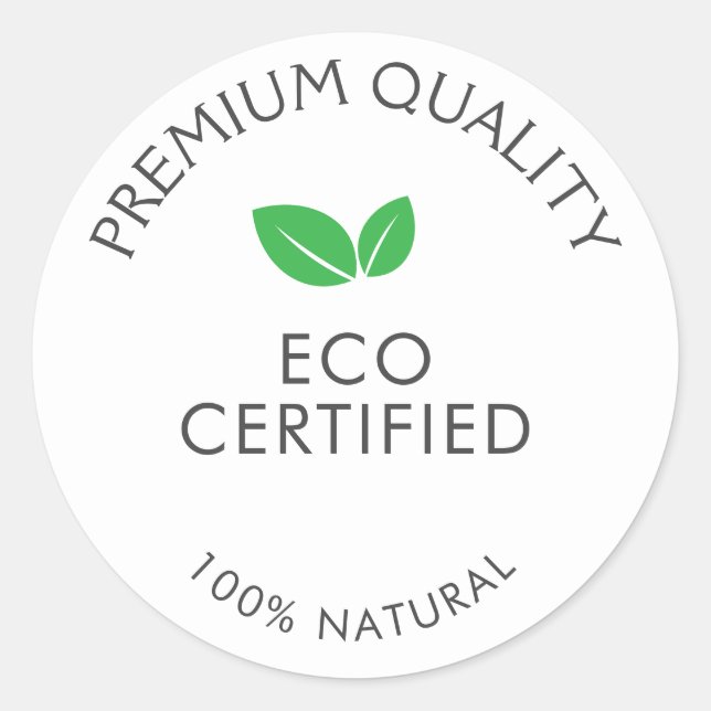 Eco certified Simple text  Classic Round Sticker (Front)