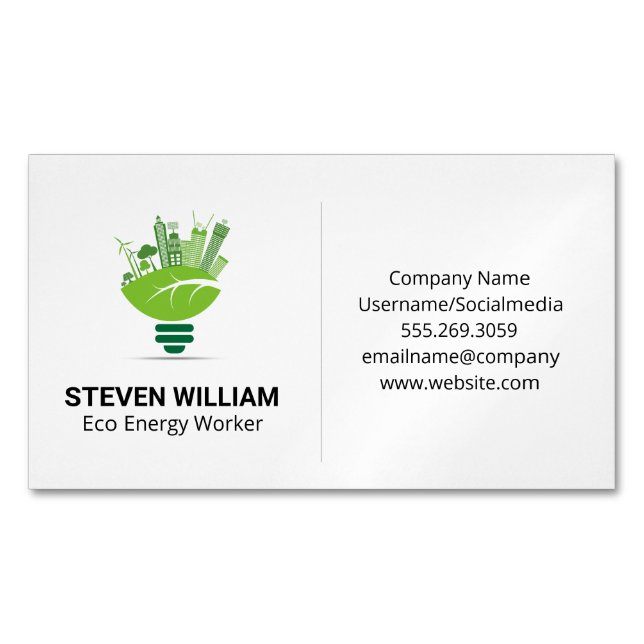 Eco City | Energy Light Bulb Business Card Magnet (Front)