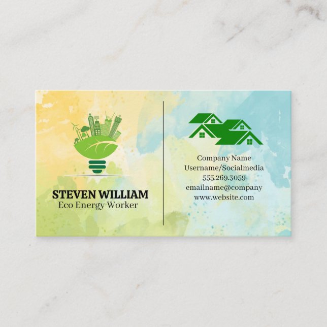 Eco City | Energy Light Bulb | Homes Business Card (Front)
