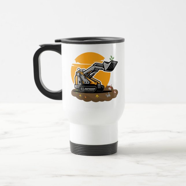 Eco Excavator Planting Greenery in Trash Cleanup  Travel Mug (Left)