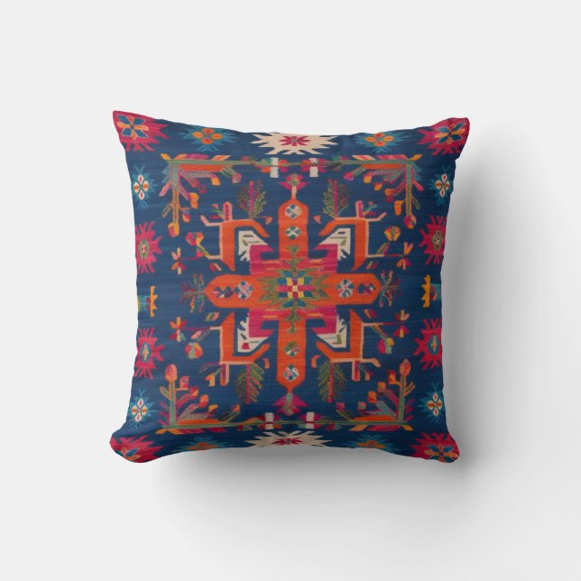 Eco-Friendly Blue Kilim Pillows: Sustainable  Throw Pillow (Front)