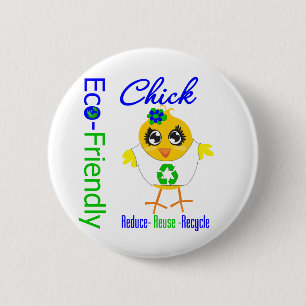 Eco-Friendly Chick Reduce Reuse Recycle Button