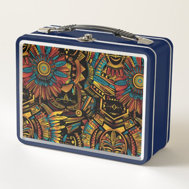 Eco-Friendly Cyan "Aztec Dream" Kids Lunchbox (Front)