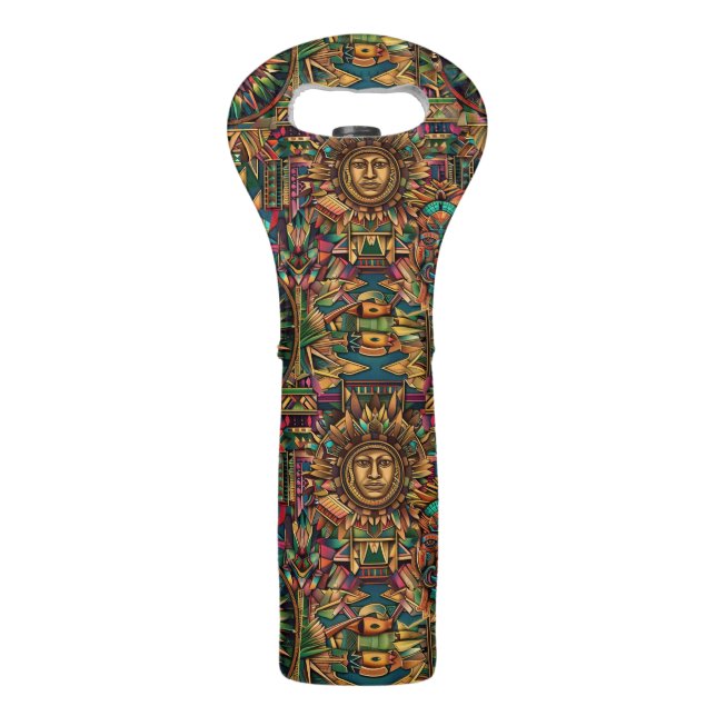 Eco-Friendly Cyan "Vibrant Historical Emblem" Wine Bag (Front)