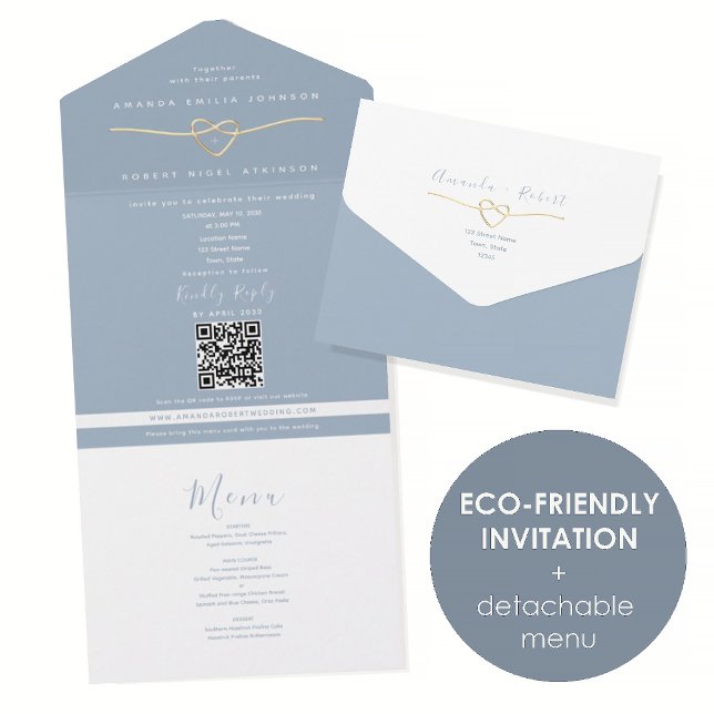 Eco Friendly Dusty Blue Wedding All In One Invitation (Creator Uploaded)