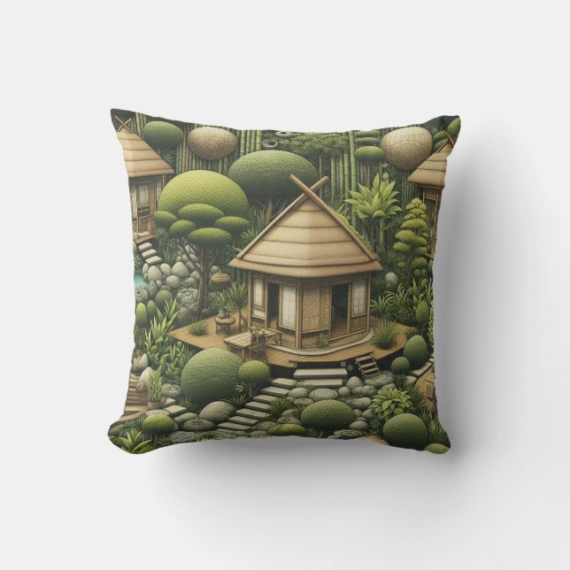 Eco-friendly Gardens and Buildings in Harmony  Throw Pillow (Front)