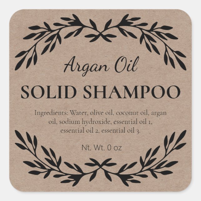 Eco Friendly Homemade Solid Shampoo Labels (Front)