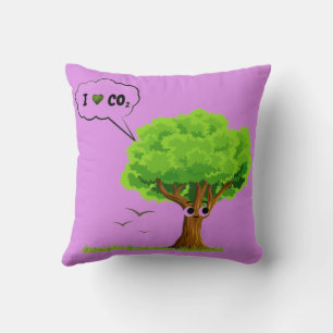 Eco-Friendly ‘I Love CO2’ Illustrated Tree Throw Pillow