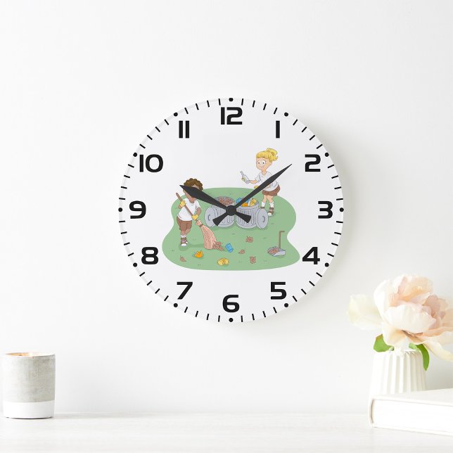 Eco-Friendly Kids Cleaning Campsite Recycling  Large Clock (Creator Uploaded)