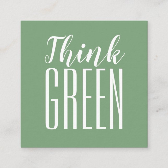 Eco friendly minimalist pro environment green squa square business card (Front)