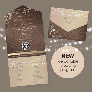 Eco-Friendly Rustic Wood Lights Wedding All In One Invitation