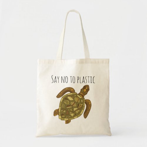 Eco_Friendly Say No to Plastic Reusable Turtle Tote Bag