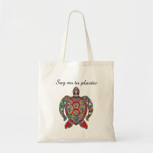 Eco_Friendly Say No to Plastic Reusable Turtle Tote Bag