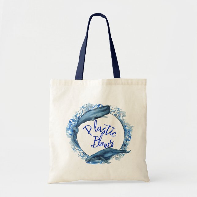 Eco-Friendly Whale Plastic Blows Save our Sea Tote Bag (Front)