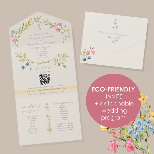 Eco-Friendly Wildflower Wedding All In One Invitation (Creator Uploaded)