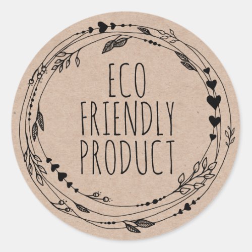 Eco Friendly Zero Waste Leafy Kraft Classic Round Sticker