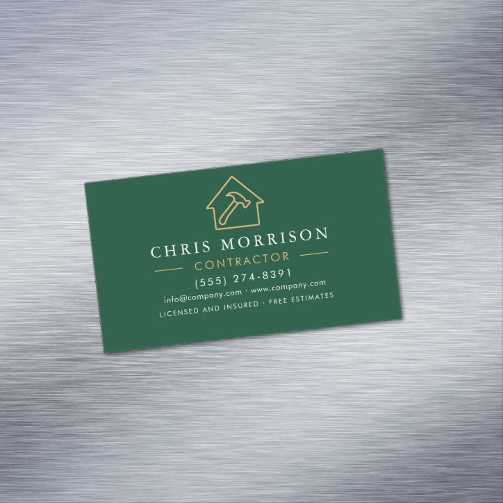 Eco General Construction Modern Green Gold QR Code Business Card Magnet