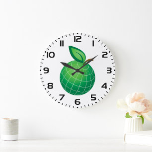 Eco Globe Fruit Green Earth Leaf Sphere Large Clock