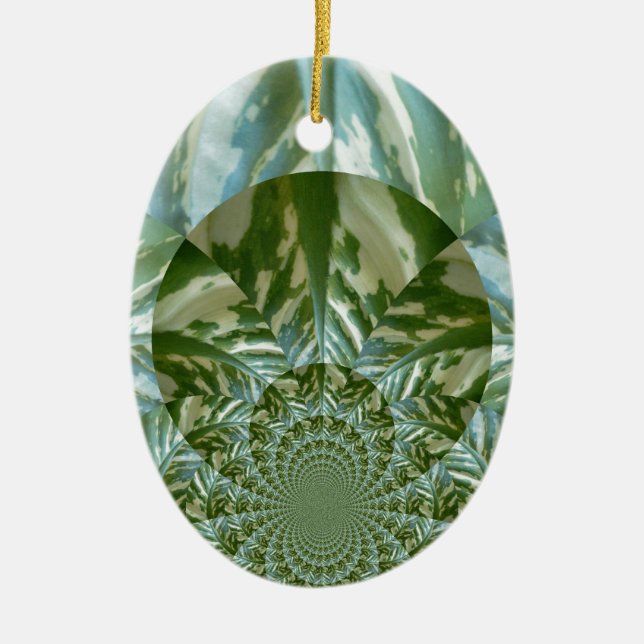 Eco Green Camo Kaleidoscope Art Print Design Ceramic Ornament (Front)