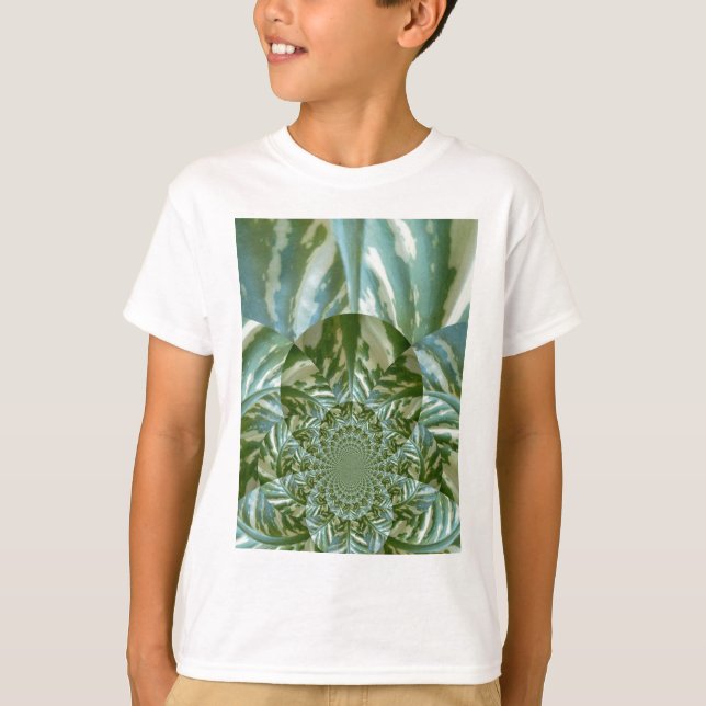 Eco Green Camo Kaleidoscope Art Print Design T-Shirt (Front)