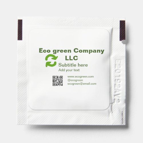 Eco green company name q r code website email deta hand sanitizer packet