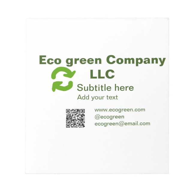 Eco green company name q r code website email deta notepad (Front)