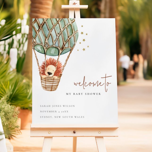 Eco Green Hot Air Balloon Lion Baby Shower Welcome Foam Board (Creator Uploaded)