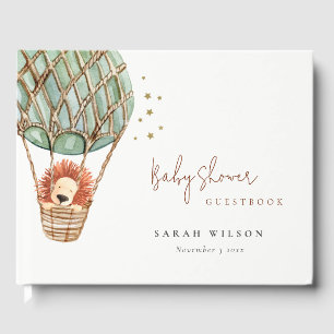 Eco Green Hot Air Balloon Lion Magical Baby Shower Guest Book