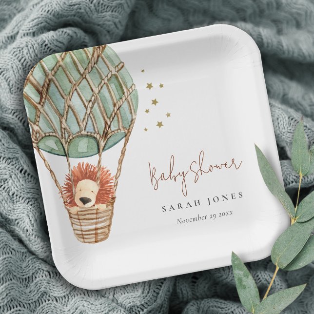 Eco Green Hot Air Balloon Lion Magical Baby Shower Paper Plates (Creator Uploaded)