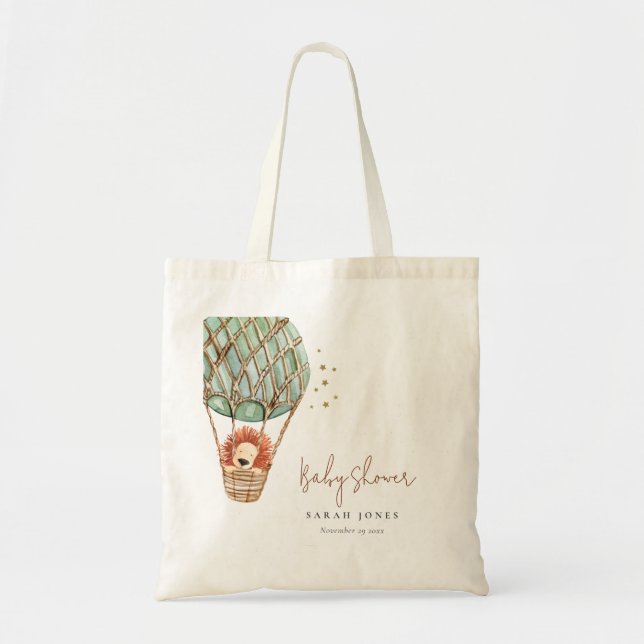 Eco Green Hot Air Balloon Lion Magical Baby Shower Tote Bag (Front)