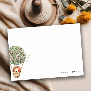 Eco Green Hot Air Balloon Lion Watercolor Kids Note Card