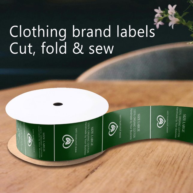 Eco heart logo custom green white clothing label satin ribbon (Creator Uploaded)