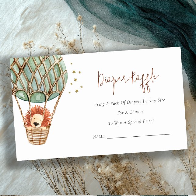 Eco Hot Air Balloon Lion Diaper Raffle Baby Shower Enclosure Card (Creator Uploaded)